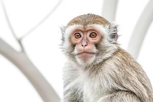 Close-up of a monkey's face with soft, fluffy fur photo