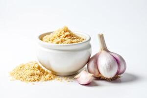 Garlic and Pasta on White Background photo