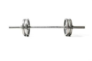 Barbell with weight plates isolated on white background photo