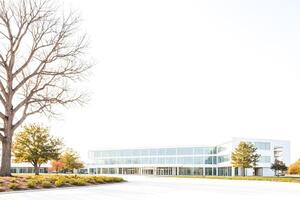 Modern Office Building with Trees in Front photo