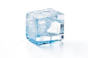 Close-up of a Single Ice Cube on a White Background photo