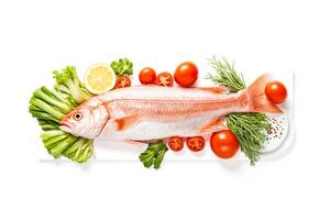 Fresh Red Fish with Vegetables and Spices photo