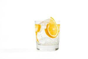Refreshing Lemon Water with Ice in a Glass photo