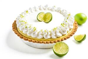Key Lime Pie with Whipped Cream and Lime Slices photo