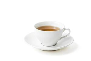Close-up of a White Teacup and Saucer with Tea photo