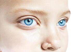 Close up of a child's blue eyes looking to the side photo
