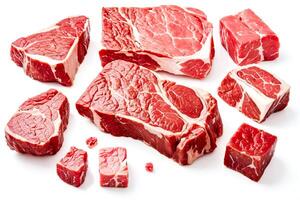 Raw Beef Steaks Isolated on White Background photo