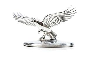 Silver eagle hood ornament isolated on white background photo