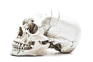 Human Skull Side View Isolated on White Background photo