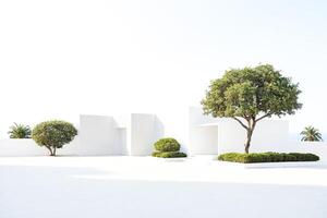 Minimalist White Architecture with Lush Greenery photo