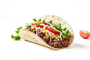 Ground Beef Taco with Lettuce, Tomato, and Cheese photo