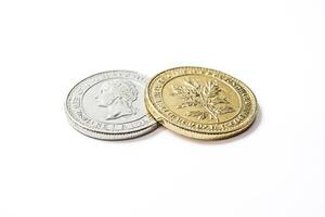 Silver and Gold Coins on White Background photo