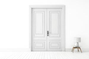 Minimalist White Room with Double Doors and Side Table photo