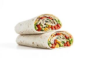 Closeup of a Freshly Made Tortilla Wrap with Vegetables photo