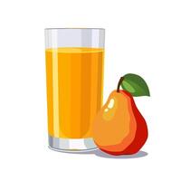 Full glass of yellow freshly and healthy squeezed pear juice isolated on white background. illustration in flat style with dietary drink. Summer clipart for card, banner, flyer, poster design vector