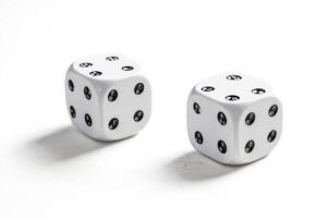 Close Up of Two White Dice on a White Background photo