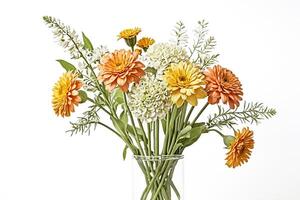 Orange and White Flower Bouquet in a Clear Vase photo