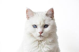 White Cat with Blue Eyes Looking at the Camera photo