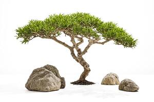 Small Tree with Rocks on White Background photo