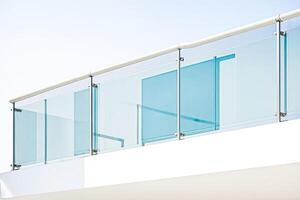 Modern Glass Balcony Railing with White Wall photo