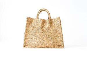 Woven Straw Tote Bag Isolated on White Background photo