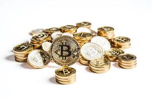 Bitcoin and Cryptocurrency Coins on White Background photo
