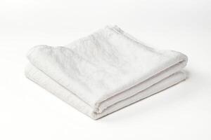 Folded White Linen Fabric on White Background photo