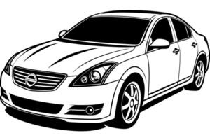 Nissan Altima Car Illustration White Background, Cartoons, Clipart, Line Art, Nissan Altima car illustration on white background, featuring cartoons, clipart, and line art vector