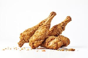 Crispy Fried Chicken Drumsticks on White Background photo