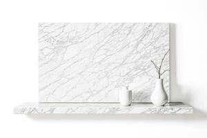 Minimalist marble shelf with vases and twig photo