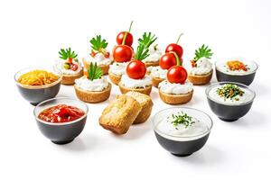 Appetizers with Different Dips and Toppings photo