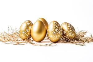 Golden Easter Eggs in a Nest of Straw photo