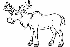 Funny Moose Illustration, Cartoon, Clipart, and Line Art Design on White Background, Funny moose illustration, cartoon, clipart, and line art design on a white background vector