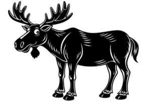Funny Moose Illustration, Cartoon, Clipart, and Line Art Design on White Background, Funny moose illustration, cartoon, clipart, and line art design on a white background vector