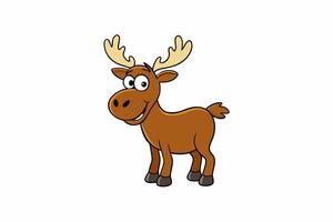 Funny Moose Illustration, Cartoon, Clipart, and Line Art Design on White Background, Funny moose illustration, cartoon, clipart, and line art design on a white background vector