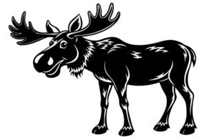 Funny Moose Illustration, Cartoon, Clipart, and Line Art Design on White Background, Funny moose illustration, cartoon, clipart, and line art design on a white background vector