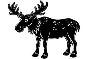 Funny Moose Illustration, Cartoon, Clipart, and Line Art Design on White Background, Funny moose illustration, cartoon, clipart, and line art design on a white background vector