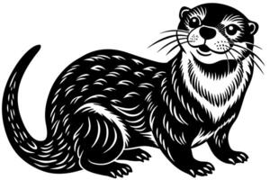 Funny Otter Illustration, Cartoon Clipart, Line Art Design with White Background, Funny otter illustration in , cartoon, clipart, and line art styles on white background. vector