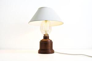 Table Lamp with Edison Bulb and White Lampshade photo