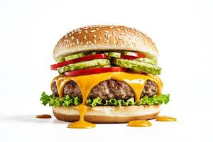 Close-up of a juicy cheeseburger with melted cheese photo