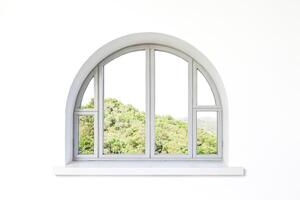 Arched Window with View of Green Trees photo