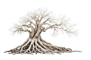 Dead Tree with Exposed Roots on White Background photo
