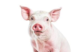 Close-up of a pink piglet looking at the camera photo