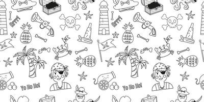 Outline pirate elements seamless pattern vector