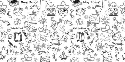 Pirate outline elements seamless pattern vector