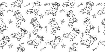 Parrot outline pirate character seamless pattern in flat design vector
