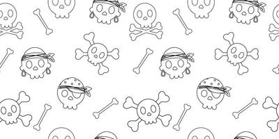 Pirate outline skull seamless pattern in flat design vector