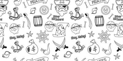 Pirate elements outline seamless pattern vector
