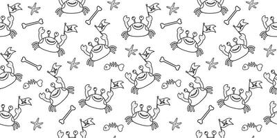 Crab outline pirate character seamless pattern in flat design vector