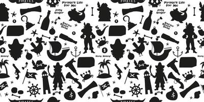 Pirate silhouette elements seamless pattern in flat vector